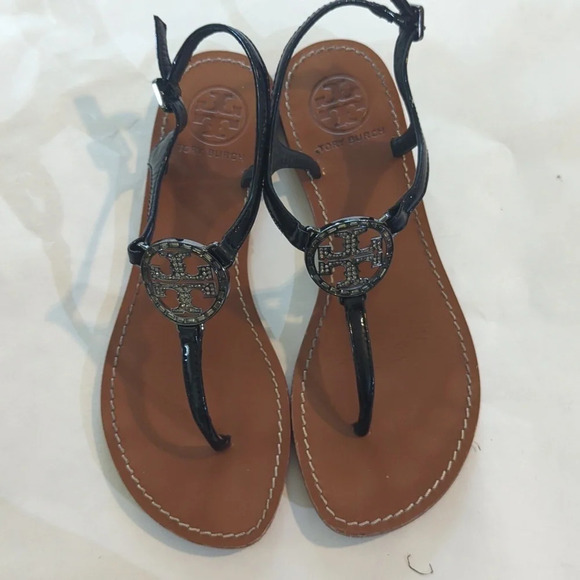 Tory Burch Miller rhinestone logo sandal summer flats - Picture 3 of 11